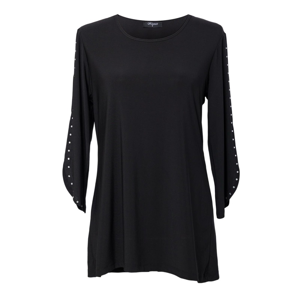 Women's Black Dressy Top Cutout Rhinestone Sleeves 3/4 Sleeves Scoop Neck NWT